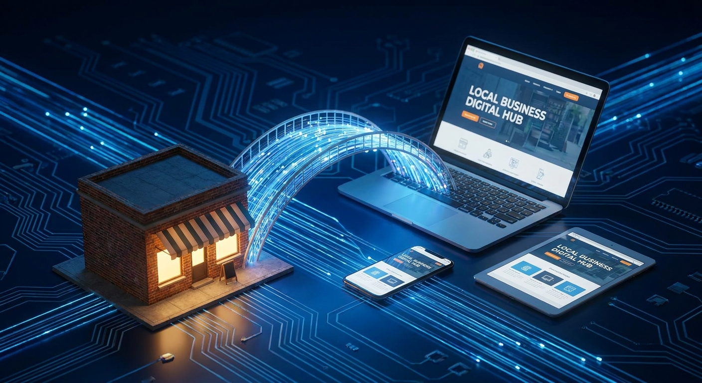 Local business connected to digital technology and online presence