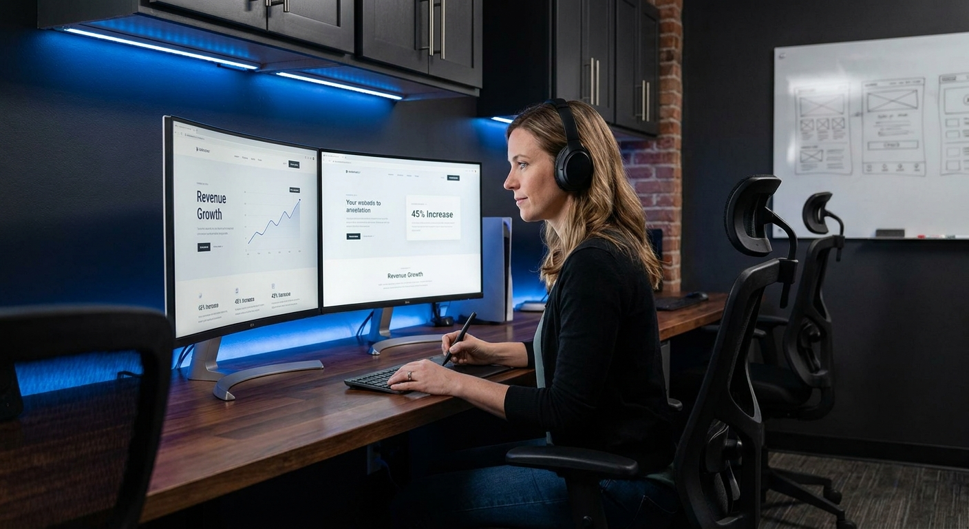 Web designer working on professional website mockups